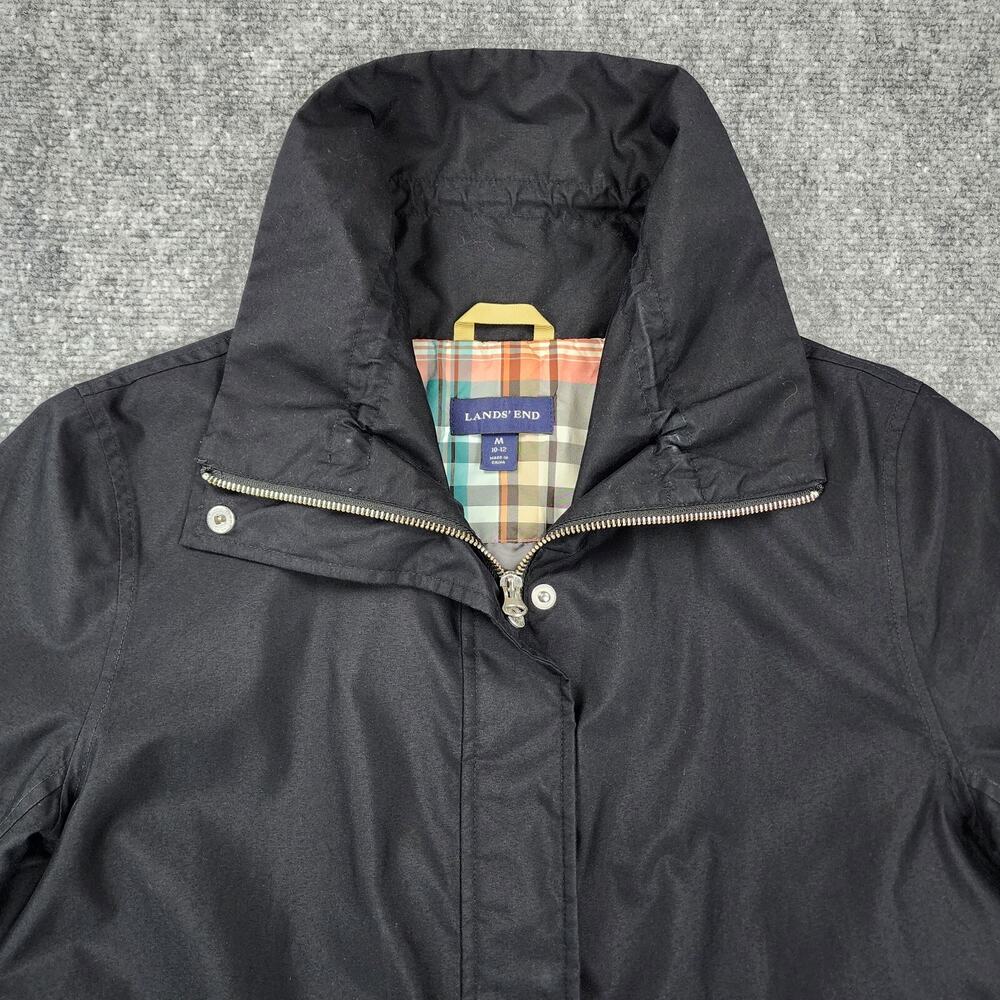 Lands End Jacket Womens Medium Black Full Zip Snap Front Plaid Lined Pocket Coat - Picture 10 of 16